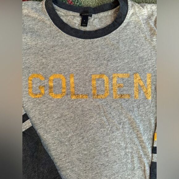 J. Crew long sleeved tshirt with metallic gold print on front and sleeves NWOT S - Picture 2 of 11